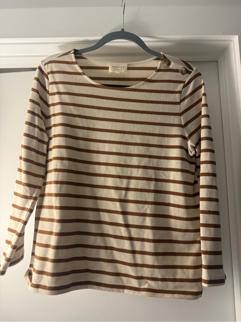 Sezane Striped Knit Top in Cream and Brown
